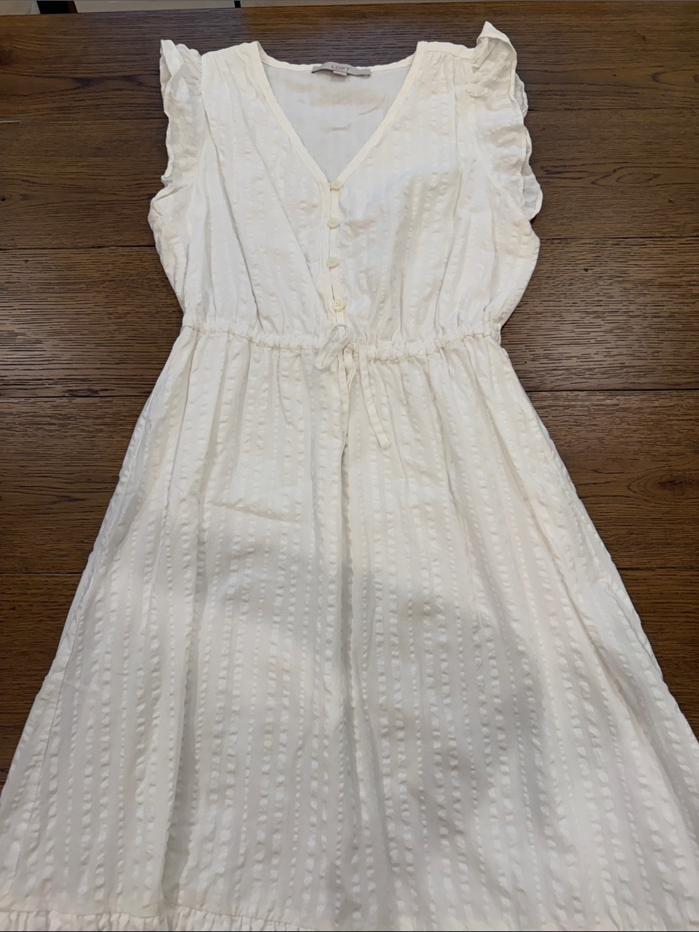 LOFT White V-Neck Button Front Dress